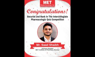 Mr. Saad Shaikh Secures 2nd Rank in Pharmacologic Quiz Competition